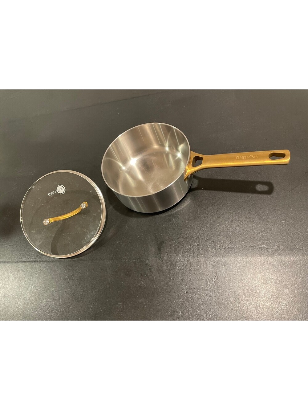GreenPan Reserve Tri-Ply Stainless Steel 2-Quart Saucepan with Lid - Gold Handle